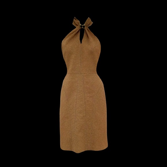 Vintage Yves Saint Laurent Runway Minimalist Halter Strap Textured Sheath Dress - Picture 8 of 8